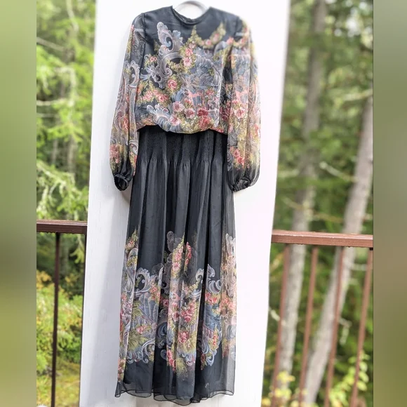 Vintage Floral Long Sleeve Chiffon Dress - Picture 13 of 13